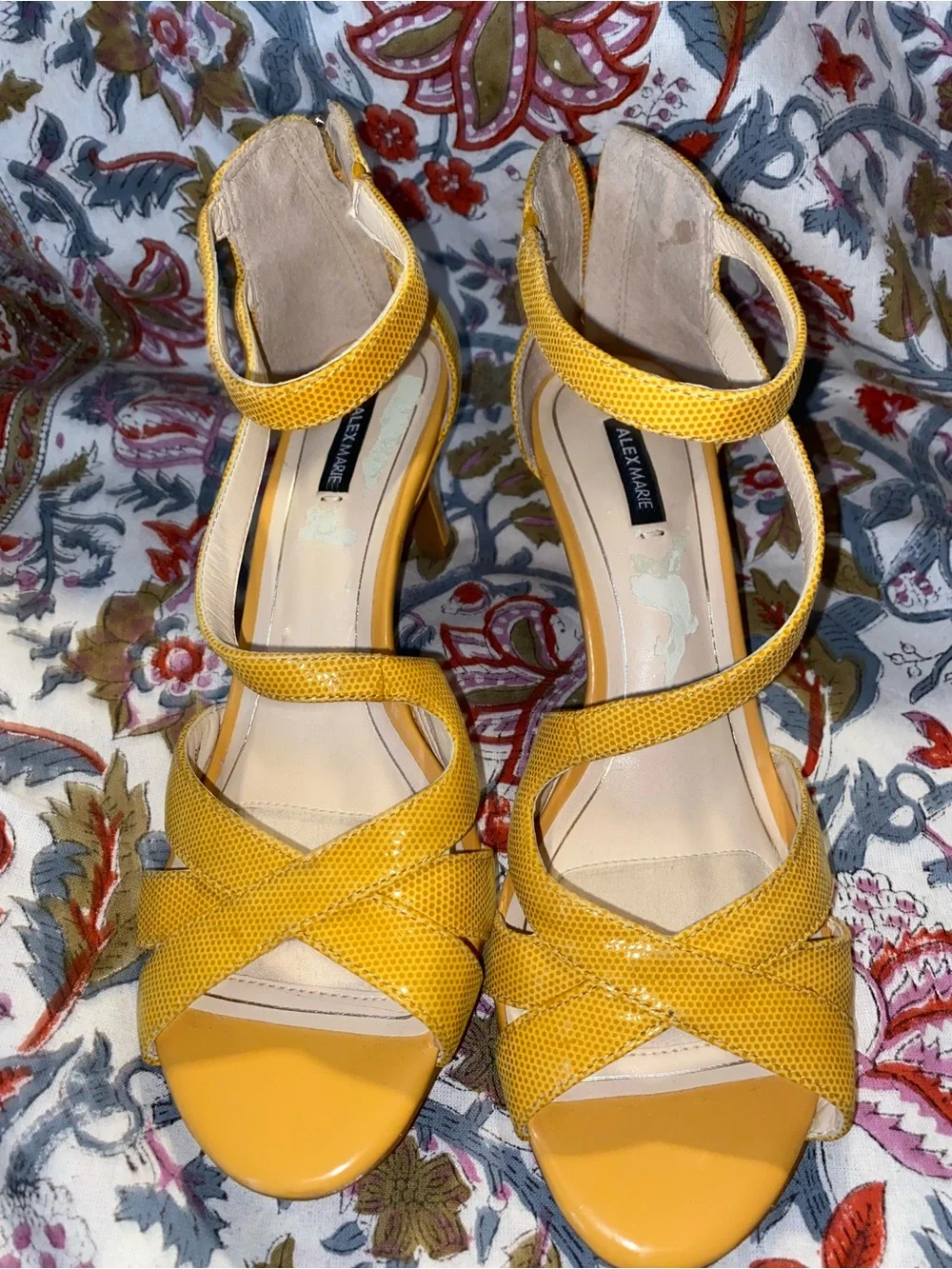 Alex Marie Bright Yellow Strappy Ankle-Heel Sandals